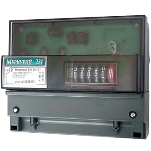 Счетчик "Меркурий" 231 АМ-01 3ф 5-60А 1 класс точн.; 1 тариф.; имп. вых. мех. креп. DIN-рейка Счетчик "Меркурий" 231 АМ-01 3ф 5-60А 1 класс точн.; 1 тариф.; имп. вых. мех. креп. DIN-рейка